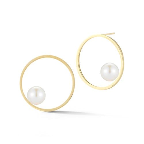 Mateo NYC Women's 14ct Yellow Gold Round White Pearls Circling Stud Earrings