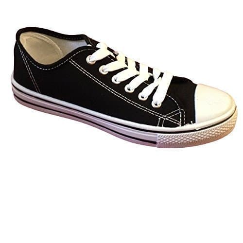 LADIES WOMENS GIRLS CANVAS LACE UP PLIMSOLL FLAT GYM SHOES SNEAKERS TRAINER PUMPS SIZE (UK 5 / EU 38, Black)