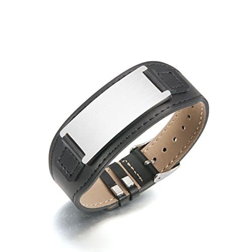 Coshion Unisex Genuine Leather Bracelet Fashion Wide Belt Wristband Cuff Bracelet Bangle Stainless Steel