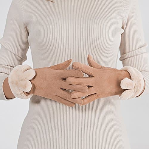 Sheng Qi Winter Suede Ears Warm Women'S Gloves Hot Plus Velvet Hair,Camel,All code