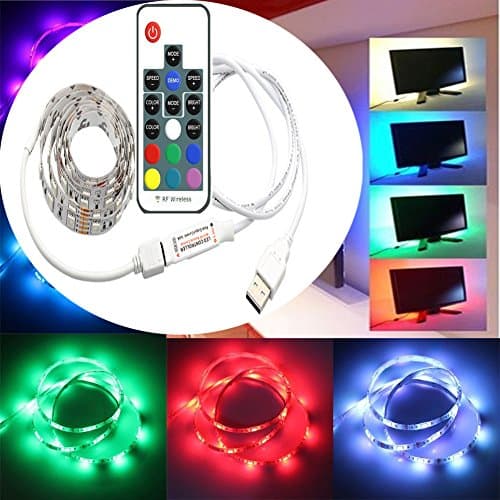 WYBAN USB LED Lighting Strip, 78 Inches(2M) RGB 5050 LED and 20 Colors USB Powered backlight kit including 5V LED Controller USB Cable and RF Wireless Remote Control ,perfect for TV ,Computer, and accent lighting for cabinet, Shelf etc(White)