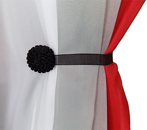 2 X LUXURY BLACK MAGENTIC VOILE NET CURTAINS DRAPES HOLDBACKS TIEBACKS 30CM - 12"