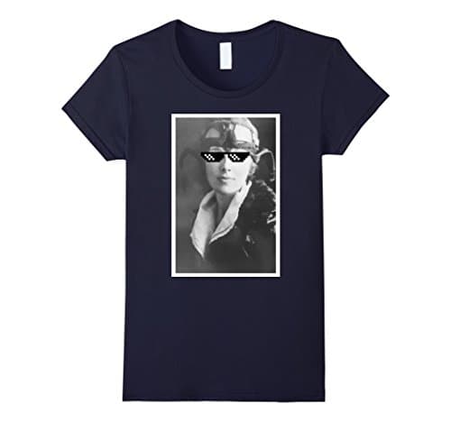 Women's Funny Amelia Earhart Internet Sunglasses T Shirt Small Navy
