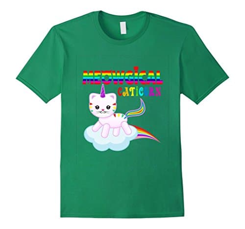 Men's Kawaii Meowgical Shirt Unicat Magical Caticorn T-ShIrt 2XL Kelly Green