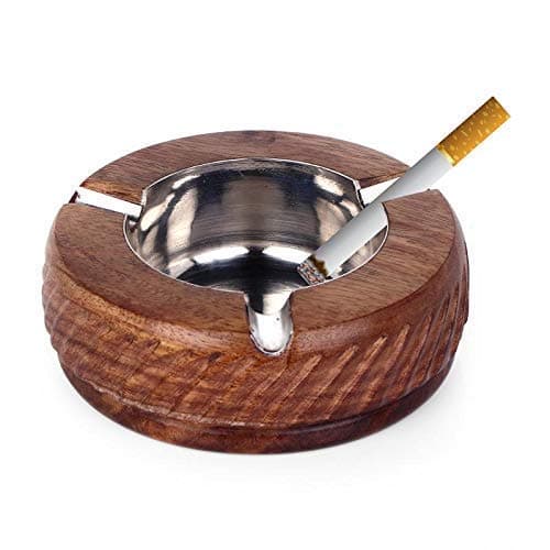 Keshav Handicrafts Wooden Ash Tray with Stainless Steel Tray Inside. Exclusive Decor India Handcrafted Royal Cigarrette/Cigar Ash Tray, Showpiece, Souvenir, Gift