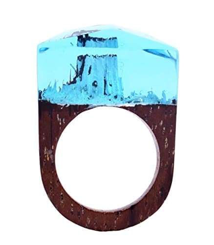 Handmade Wood Resin Ring With Alaska Snow Landscape Inside Jewelry