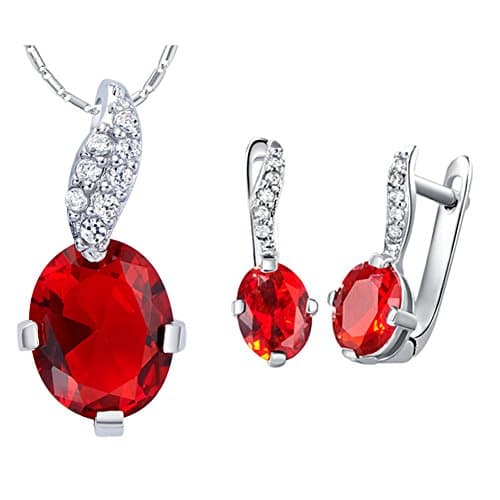 Layla Jewellery 18k White Gold Plated Alloy Swarovski Elements Crystal Jewelry Set include Pendant Necklace and Stud Earrings for Ladies Red
