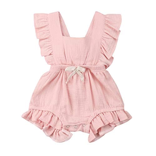 YOUNGER TREEToddler Baby Girl Ruffled Sleeveless Romper Casual Summer Jumpsuit Cotton Linen Clothes