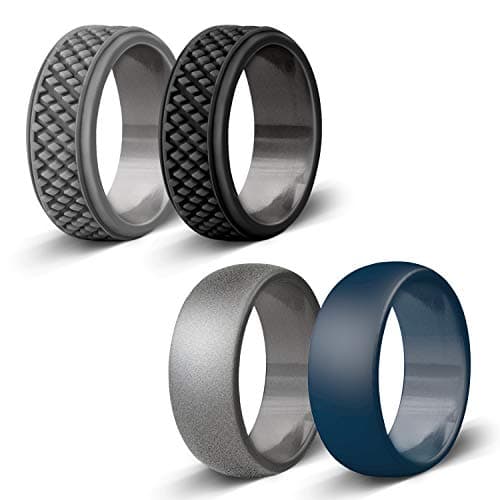 Silicone Wedding Ring for Men, Affordable Rubber Wedding Bands for Gym Sports Leisure Work, Classic & Crosshatch Rings Single|4 Pack|7 Pack