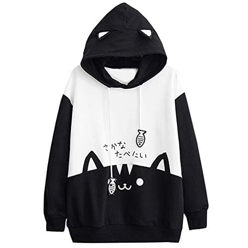 Red Ta Women Casual Cat Letter Print Long Sleeve Hoodie Sweatshirt, Ladies Kawaii Neko Pullover Top Blouse