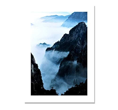 Navy Blue Landscape Nordic Poster Mountain Wall Art Canvas Painting Picture Wall Pictures for Living Room Tree Picture Unframed A