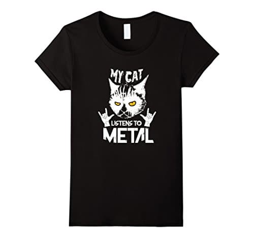 Womens Heavy Metal T-Shirt with Cat Small Black