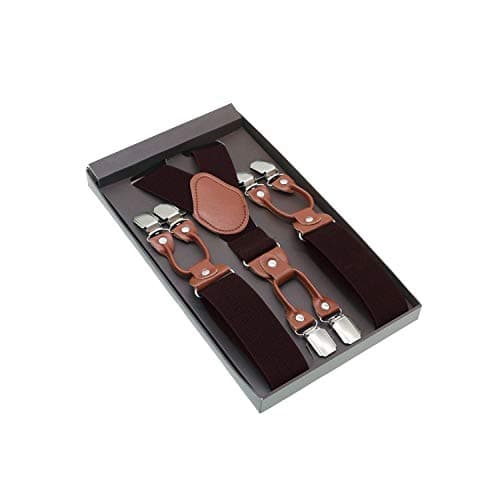 Male Shirt Suspenders Pu Leather Solid 6 Clips Suspenders Western Style Trousers Man Braces Adjustable Suspender