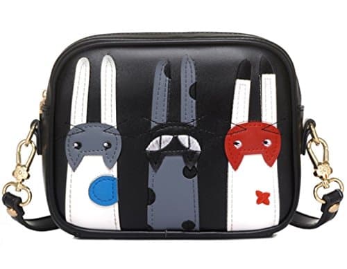 Katoony Girls PU Leather Cute Cartoon Cat Handbag Mini Crossbody Shoulder Bag Mobile Phone Bag Purse Black