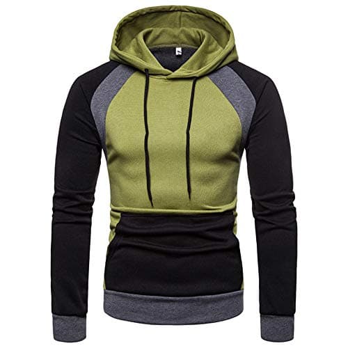 HETde Men's Long Sleeve Pullover Hoodies Hooded Sweatshirt Patchwork Top Casual Hoody with Pocket Solid Color Hoody