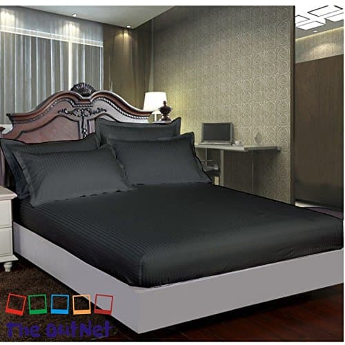 TheOutNet Collection Egyptian Cotton 750TC 1 Piece Fitted Sheet Emperor Size 14'' Inch Deep Pocket Dark Grey Striped