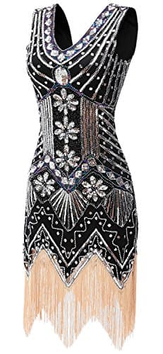 gastbypty Womens 1920's Vintage Gatsby Bead Sequin Deco Flapper Dress (X-Small, Black)