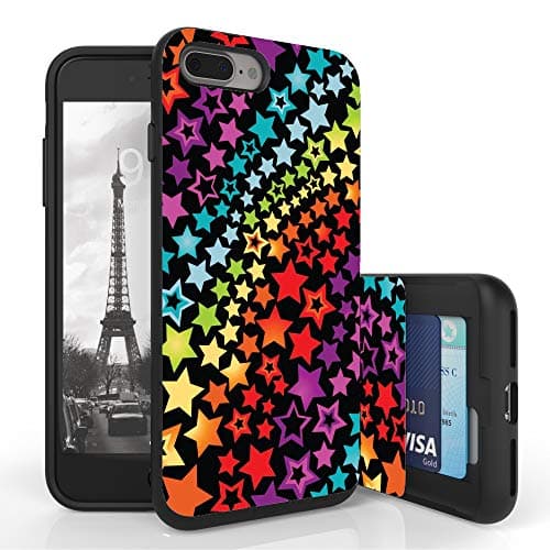 Designed for iPhone 7+, iPhone 7s Plus, iPhone 8+, iPhone 8s Plus Case, PimpCase Slim Wallet Case + Dual Layer Card Holder Rainbow Stars