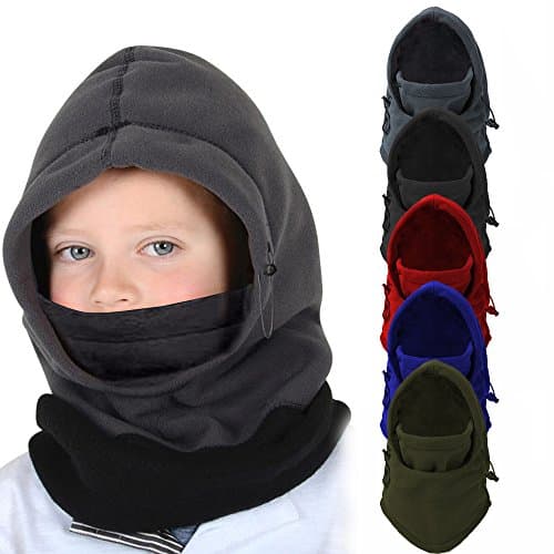Kids Zero-Degree Cold Weather Fleece Hood Face Coverup with Adjustable Face Drawstring (Blue)