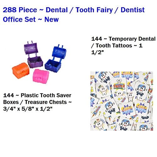 288 Piece ~ Dental/Tooth Assortment ~ 144 Tooth Boxes + 144 Tattoos ~ New ~ Great for Dentists or School Nurses