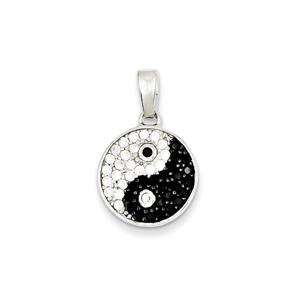 Sterling Silver Rhodium Plated CZ Black/White Yin Yang Pendant