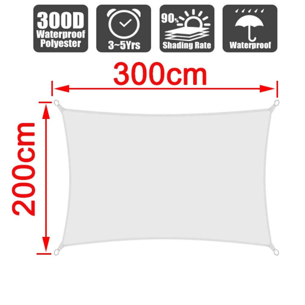 White Rectangle Waterproof Sun Sunshade Protection Outdoor Canopy Garden Patio Pool Shade Sail Awning Camping-200cm x 300cm