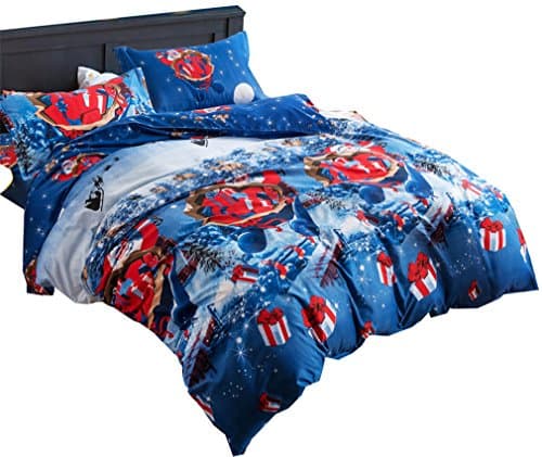 swrose Cartoon Merry Christmas Santa Claus Comfort Bedding Sets (King, Blue)