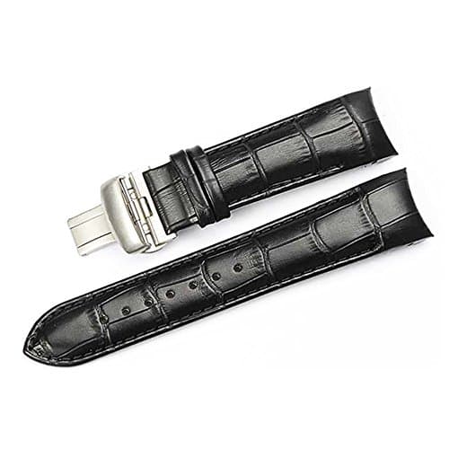 [Clearance] Genuine Leather Strap,Hongtianyuan 16mm/18mm/20mm/22mm/24mm Black Replacement Strap with Double Silver Butterfly Buckle