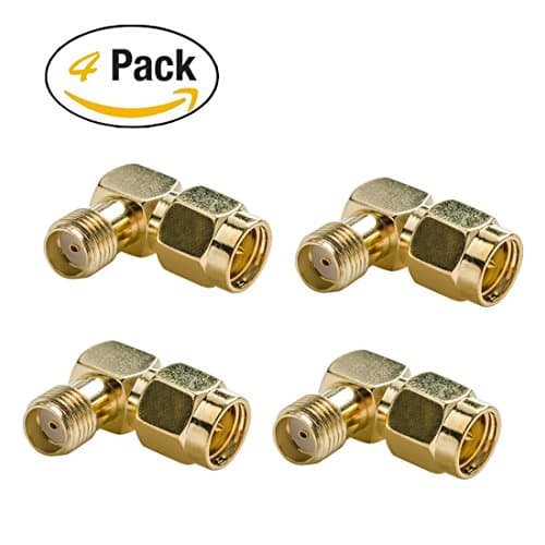 Wirelessan SMA Male to SMA Female 90° Degree Coupling Nut Connector Adapter for Wi-Fi Antenna/ FPV Drone/ Signal Booster/ Repeaters/ Radio/ RF Coaxial Coax/ Extension Cable (Pack of 4)