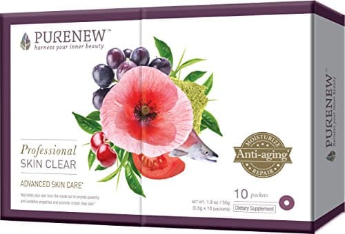 PURENEW Professional Skin Clear, Advanced Skin Care, Anti aging, Skin Supplement with Essential Fatty Acids, Hyaluronic Acid, Bioactive Collagen Peptides, Antioxidants, 60 Count 10 Packs (For 10 Days)