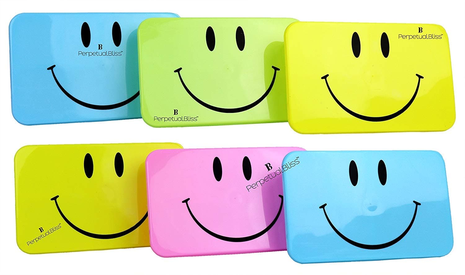 Perpetual Bliss (Pack of 6) Fancy Smiley Lunch Box for Kids with Spoon/Fork/4 Compartment/Return Gifts for Kids Birthday Party