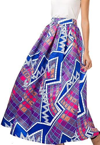 NINEWE Women's High Waist Flared Skirt Pleated Floral Skirt with Pocket Purple Geometric 4