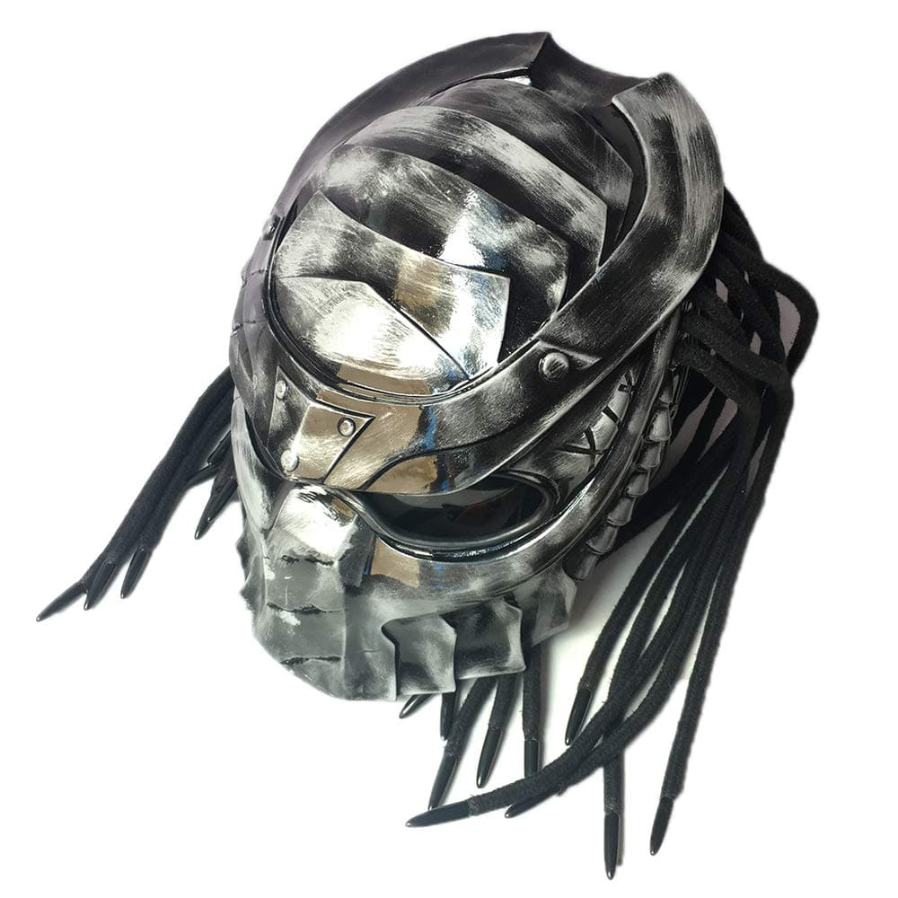 ATSWKJ Motorcycle helmet,Motorcycle helmet, domineering iron warrior motorcycle personality predator helmet riding laser full face helmet,M