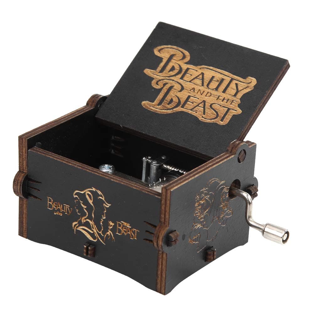Ruorin Wooden Music Box Hand Crank Musical Box, Beauty and The Beast Wood Carved Music Box Gift for Adult Kids Home Decoration Craft