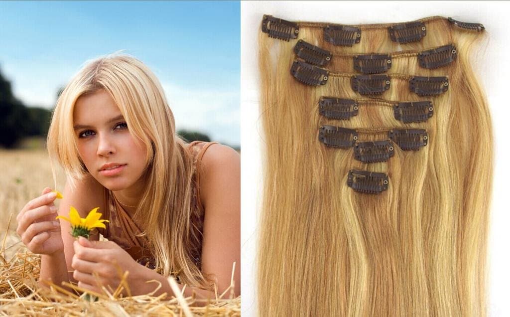 18 613light ash blonde mix blonde Real Remy Human Hair Clip In Hair Extensions 15 Inch 7pc 70g【full head advise2-3 sets！】
