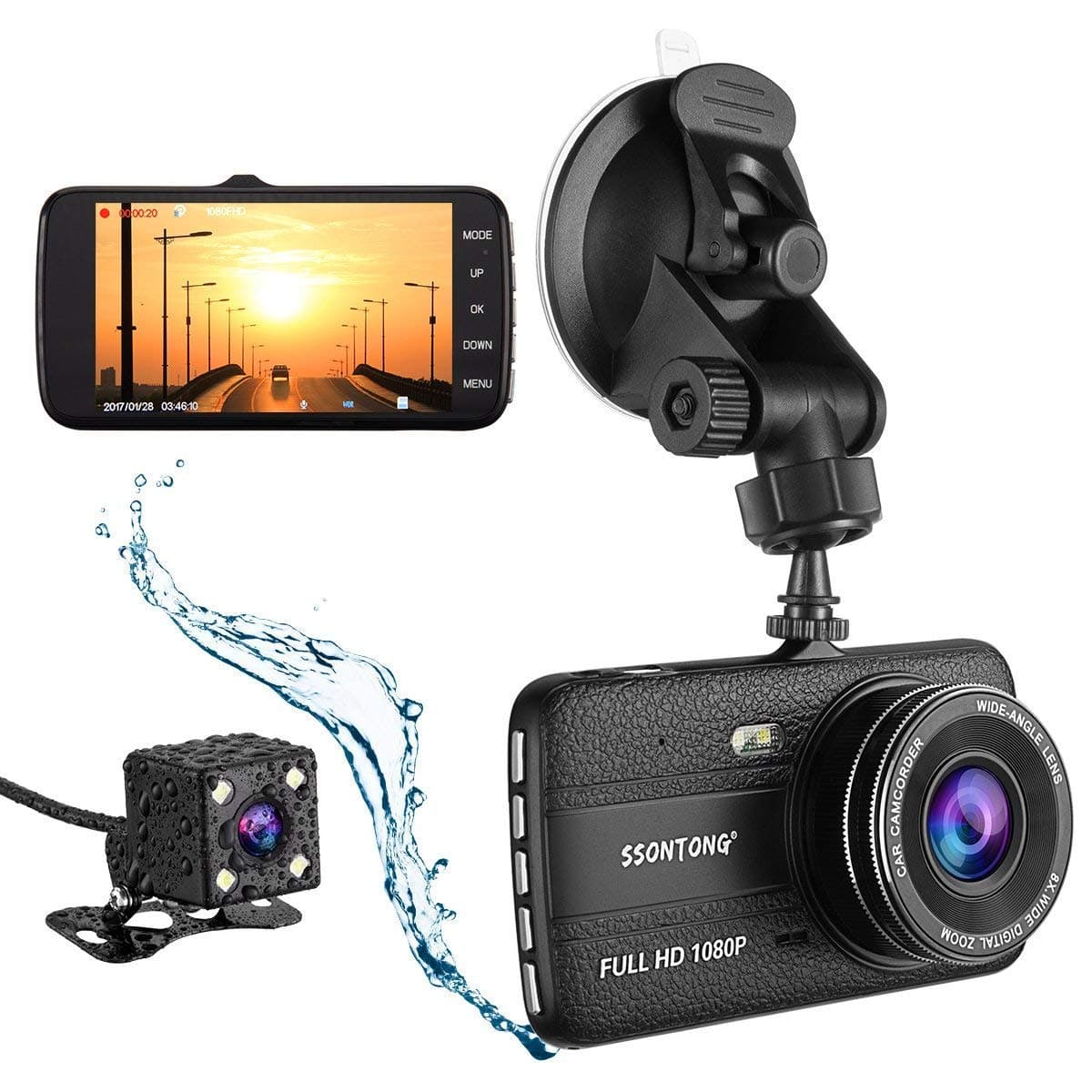 Dash Cams for Cars 32GB SD Included, Ssontong Dashcam FHD 1080P Front & 720P Rear Dual Car Dash Camera, 4"LCD Screen,170°Wide Angle WDR Video Loop Recording with Night Vision, G-Sensor, Parking Guard