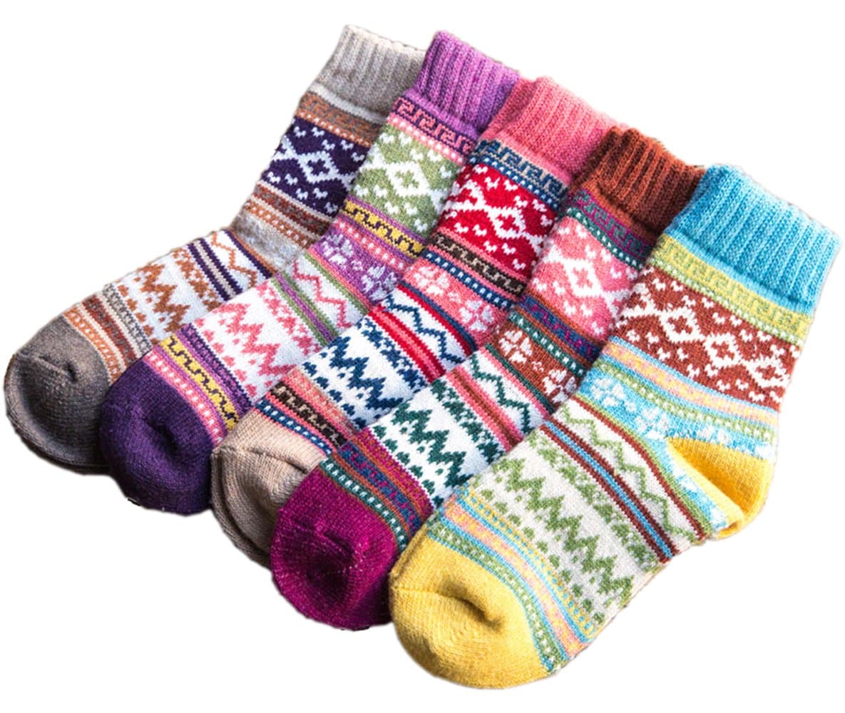 Amberzina Women’s Vintage Style Wool Cashmere Thick Warm Socks(5 Pairs)