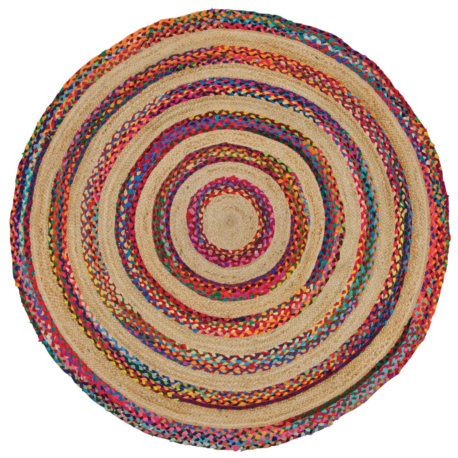 Indian Arts Fair Trade Round Jute & Cotton Braided Rug (150 x 150cm)