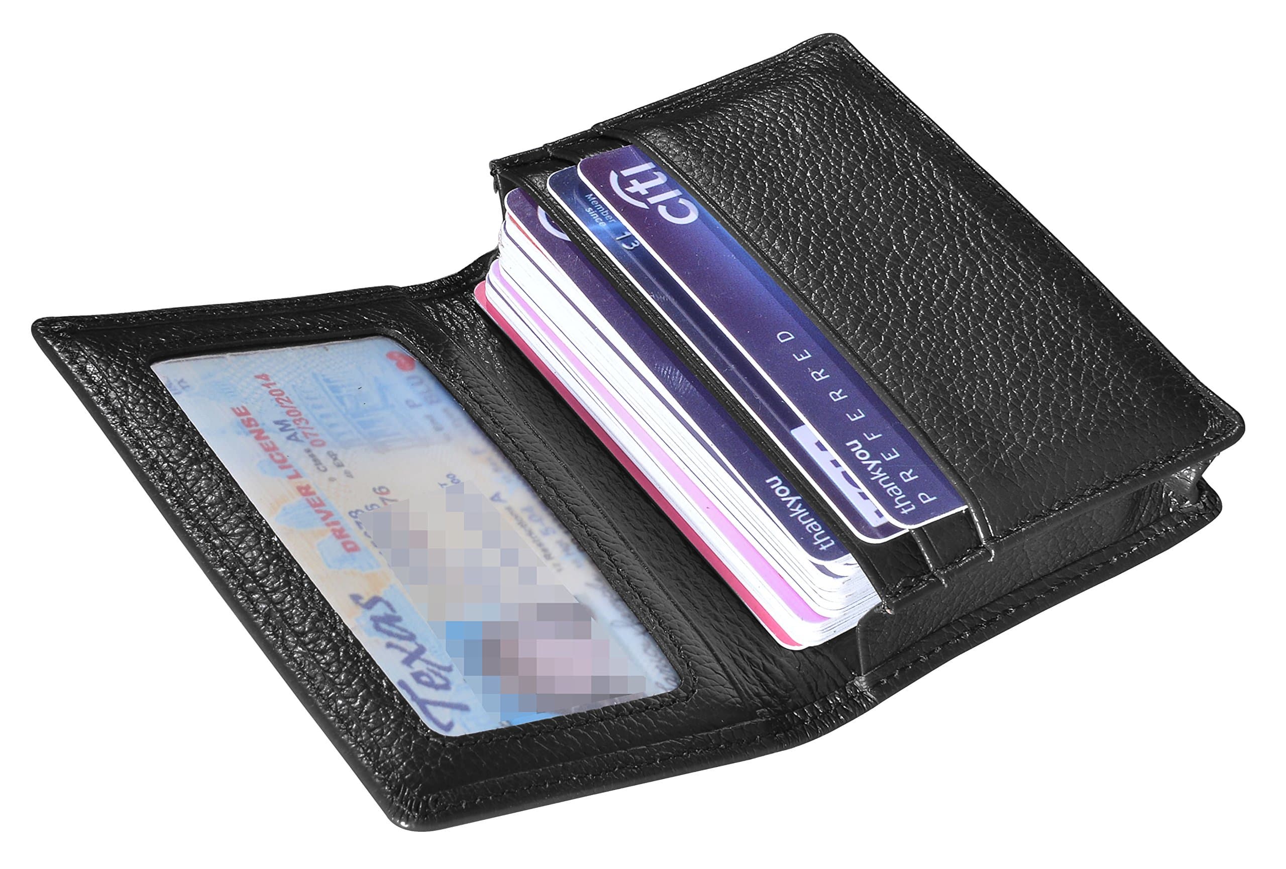 Outrip Genuine Leather Business Card Holder Name Card Case Credit Card Wallet with ID Window RFID Blocking (Black)