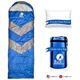 The BAP Goods Sleeping Bag Outdoor Camping Lightweight - for Men & Women 210T Ripstop Compact Envelope Sleep Bag W/Pillow & Strong Zipper 200 GSM Ideal for Summer &Spring - Blue
