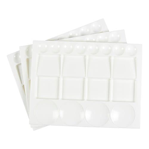 3-Pack of Plastic Palettes - Art Painting Supplies, Watercolor Paint Tray, Rectangular Painting Pallets with 20 Mixing Wells Each, White - 12.6 x 9.7 inches