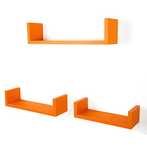 Set of 3 Floating U Shelves in Walnut Finish Floating Wall Shelves U Shape Wall Mounted Floating Shelves for Living Room Bedroom Office Decor - Shipped from USA!!! (Orange)
