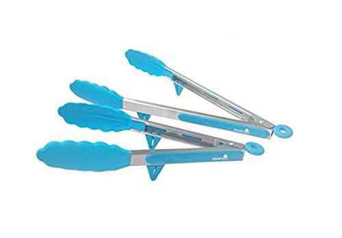 Premium Silicone Kitchen Tongs Set with Stand for BBQ, Salad, Grilling, Frying, Cooking, 2-Pack (12-inch & 9-inch), Light Blue