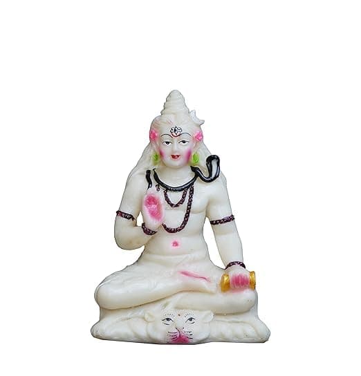 Gift Liya Kya Lord Shiva Idols White 6.5x5x3 HWL Inches Marble Dust & Resin God Murti Adiyogi for Pooja, Car, Home, Office, Shelf, Table, Sivan Showcase Showpieces, Gift Statue (White)