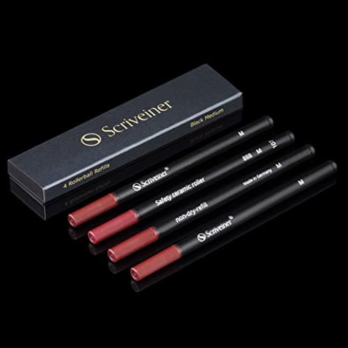 Scriveiner Schmidt 888 Rollerball Pen Refill Black Medium - 4 Rollerball Refill Refills in Excellent Quality for Scriveiner Pens - Safety Ceramic Refill M