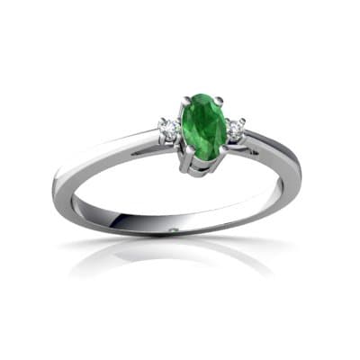 14kt White Gold Emerald and Diamond 5x3mm Oval Sweet and Petite Ring - Size 4