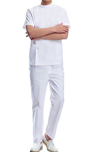 Neutral Medical Scrub Suit Doctors Nurse Hospital Uniform Set Top + Pants (White for Men, XL)