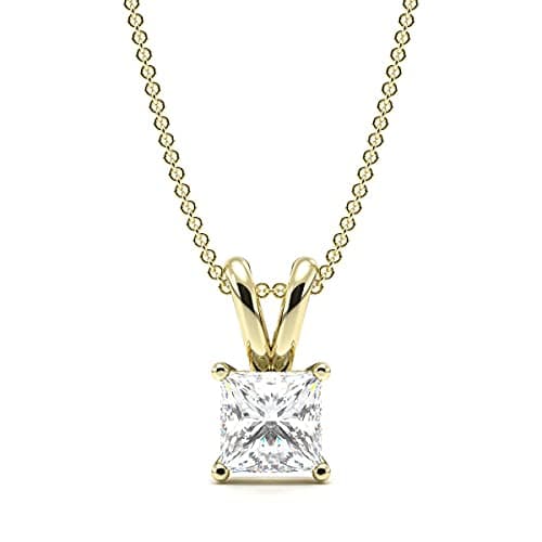 9ct TABOLIK Certified 100% Natural Princess Solitaire Diamond Pendant Necklace for Women (Available in 0.10-1.00ct & Yellow, White Gold)