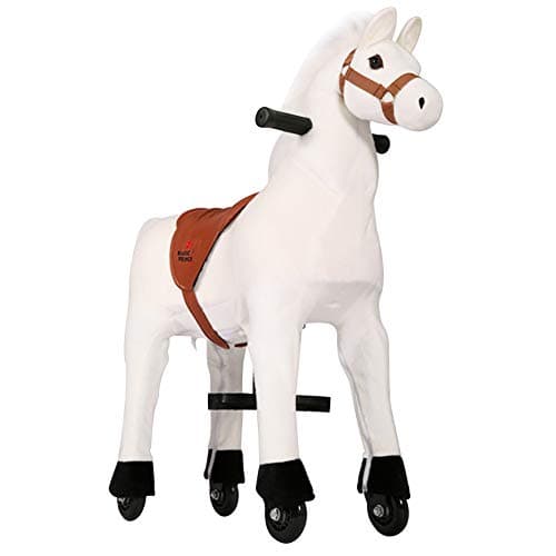mofawangzi Saddle-Less Rocking Ride on White Horse Toys Walking Horse Cycle Toy with Wheels and Foot Rest Without Battery or Electricity Mechanical Small for 3-8 Age (White)