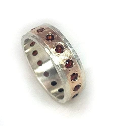Gold Women's Engagement Ring Inlaid with Garnets